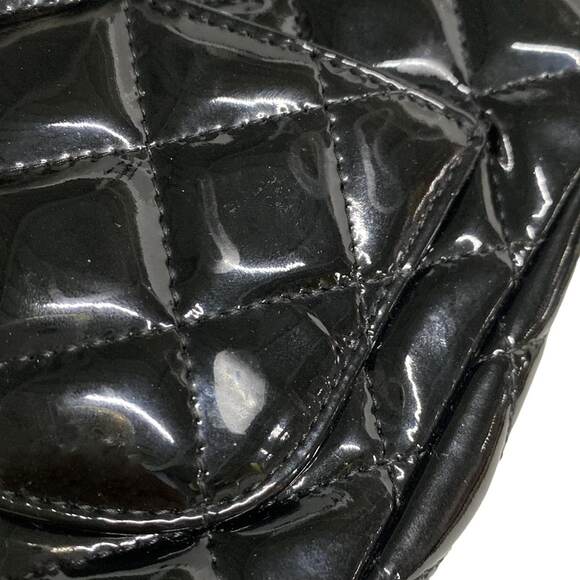 Chanel Mini Square Flap Bag Patent Leather Quilted Black/Silver CC Authentic - Picture 15 of 16